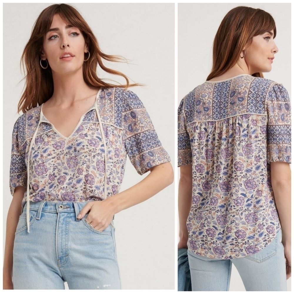 Lucky Brand V-Neck Short Sleeve Peasant Top